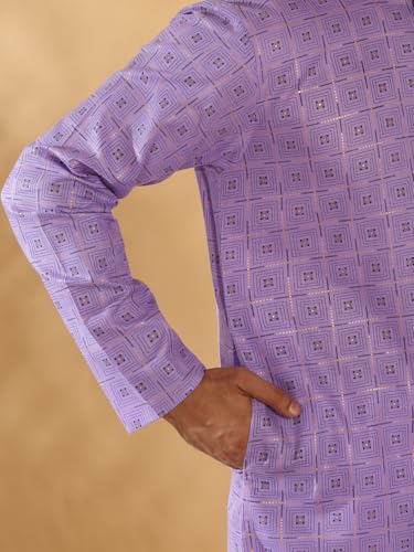 Image of KRAFT INDIA Men's Cotton Blend Geometric Printed Straight Long Regular Kurta and Elastic Waistband Pyjama Set
