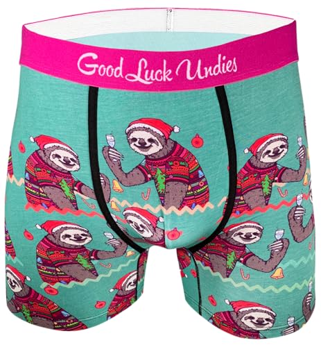 Good Luck Undies Mens Christmas Sloths Boxer Brief Underwear Large