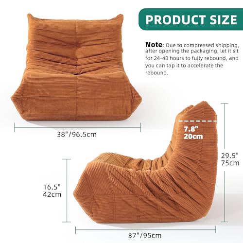 DWVO Upholstered Floor Sofa, Memory Foam Lazy Floor Sofa Couch, Large Soft Corduroy Beanbags Chair with Washable Cover for Living Room Apartment Dorm Office, Brown