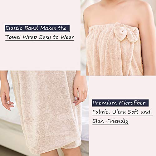 Yomigoo Quick Dry Microfiber Bath Towel Wrap For Women, Super Absorbent Adjustable Bath Wrap Towel, Gym Spa Bath Beach Shower Swim Sauna Travel Sexy Body Wrap For Ladies, One Size (Khaki) #TOP3