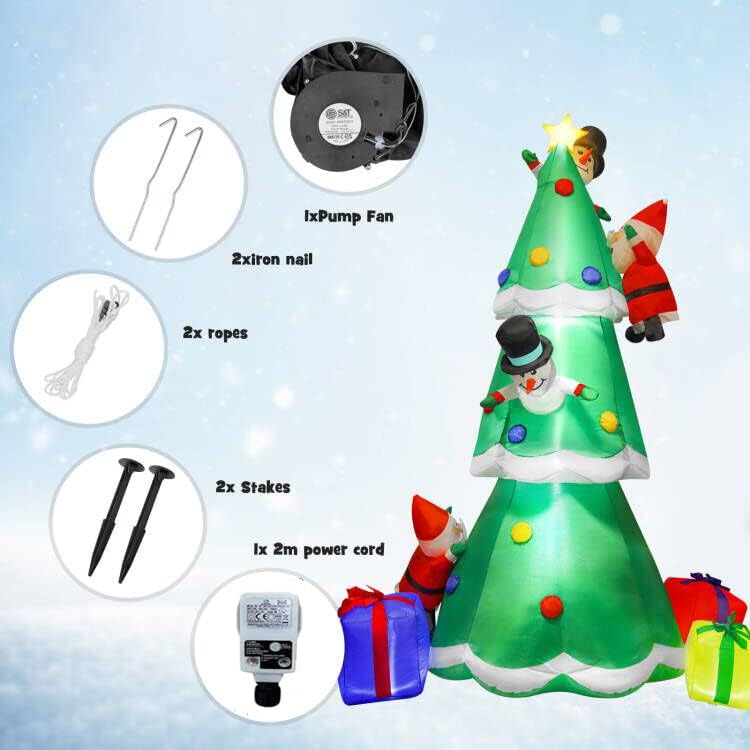 9FT Christmas Inflatables Outdoor Inflatable Christmas Tree Lighted with Gift Boxes Santa Claus Snowman Indoor Outdoor Inflatable Christmas Decorations for Outside Garden Yard Party Decoration
