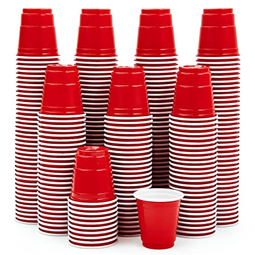 Lilymicky 300 PACK 2 oz Plastic Shot Glasses Red Disposable Shot Cups Mini Red Shot Cups 2 oz Party Cups for Halloween Christmas Party
