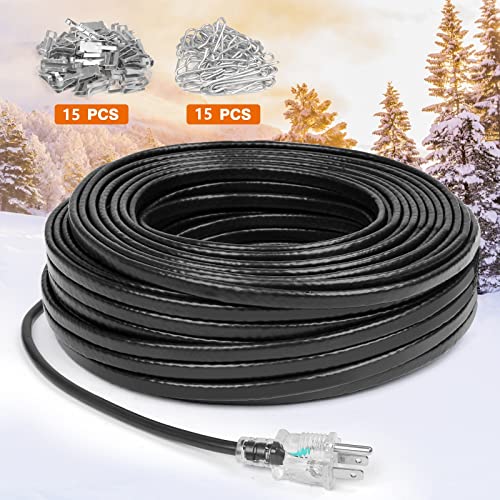 Heat Tape, Deicing Heating Cable,Pipe (Metal And Plastic) Freeze Protected Water Pipe Heating Cable, Self Regulating Temperature, With Mounting Buckle, 120V 50Feet 8W/Ft #TOP6