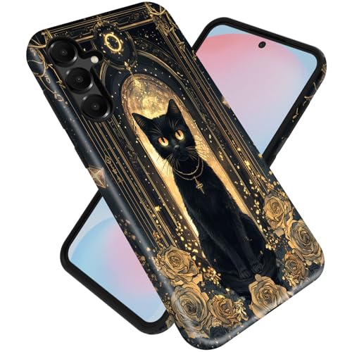 DSRGRGFDJ TPU+PC Phone Case for Samsung Galaxy S25 FE, 2-in-1 Dual Layer Protective Case with Soft TPU Inner & Hard PC Shell,Gothic Black Cat by DSRGRGFDJ - Used condition - US$12.58