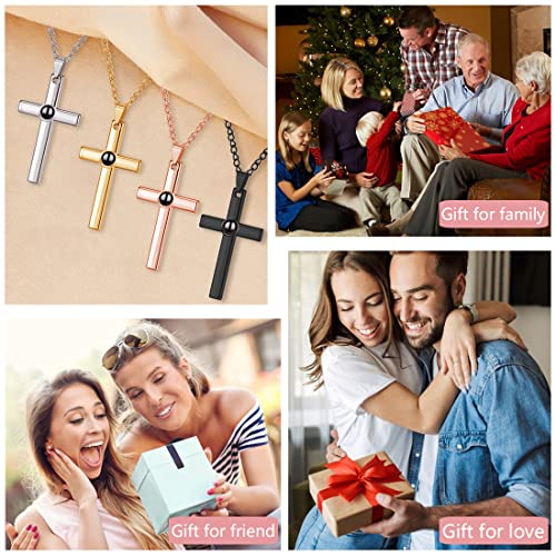 Rwqdzom Custom Photo Projection Cross Necklace For Men Personalized With Picture Inside I Love You Necklace 100 Languages Sterling Silver Pendant Necklace For Men Boys(Cross-1 Silver) #TOP6