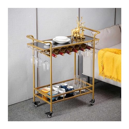 Este Moderno Carrito de Bar de 2 Niveles con luz LED - Mini Carrito de Servicio de Cocina para Vino, café y Bebidas - Elegante Carrito STO para Bar en casa y Entretenimiento