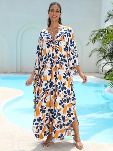 Image of KEYLORTING Plus Size Kaftan Dress Women, African Moo Moo Print Caftan, Batwing Dress, Beach Cover Up for Party and Loungewear