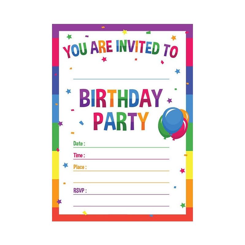 Vmoomax 50 Pack Rainbow Birthday Party Invitations, Birthday Invitation Cards, Cute Party Invites for Kids Children, Rectangular Theme Invite Cards