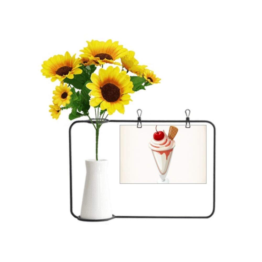 Tasse conique cerise avec tournesol artificiel et sa carte de vœux