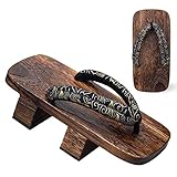 Ez-sofei Japanese Traditional Shoes Clogs Wooden Geta Sandals for Men Gold