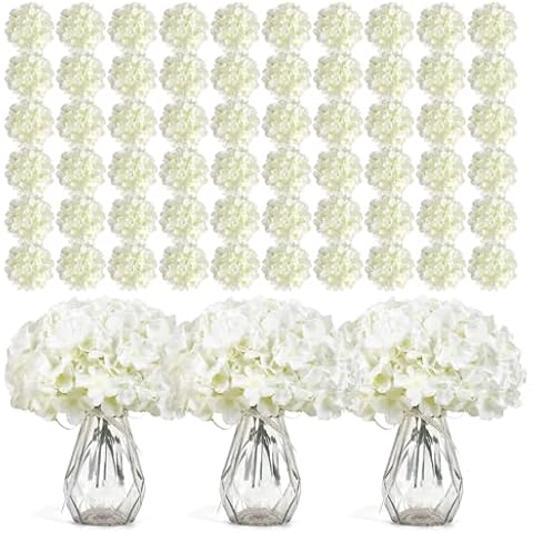Auihiay 304 PCS Hydrangea Artificial Flowers, Silk Artificial Flowers Heads with Stems, Lifelike Faux White Flowers for DIY Wedding Party, Arch and Background, Home, Garden, Baby Shower Decor Cover