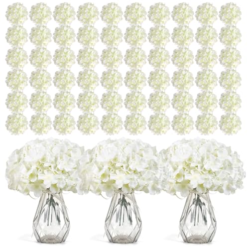 Auihiay 304 PCS Hydrangea Artificial Flowers, Silk Artificial Flowers Heads with Stems, Lifelike Faux White Flowers for DIY Wedding Party, Arch and Background, Home, Garden, Baby Shower Decor