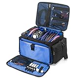 AKOZLIN Cable File Bag DJ Gig Bag Cord Organizer Case with Detachable Dividers for Laptop,DJ Gear, Sound Instrument and Music Equipment Accessories 13'×8.3'×8.3' Black Blue