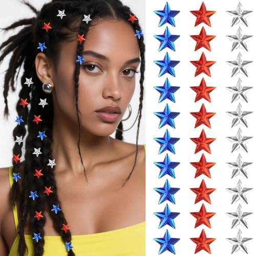 YISSION 30Pcs 4th of July Hair Clips for Women & Girls Patriotic Red White Blue Sparkly Mini Star Barrettes No Slip Hair Pins for Braids Independence Day Memorial Day Hair Accessories Party Favors