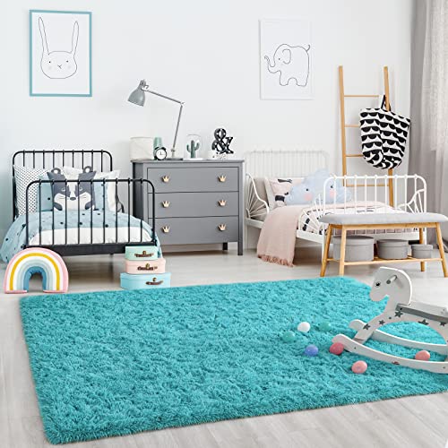 Tapete Ompaa suave y peludo 4x6 Azul teal miniatura 4