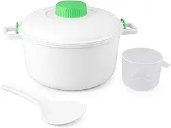 Panela de pressão para micro-ondas – Panela de arroz e vegetais sem BPA de 2,8 L – Refeições rápidas e saudáveis para carnes, peixes, aves – com colher de arroz e copo medidor – Solução rápida para