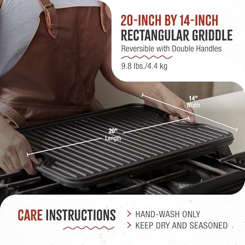 Image of Victoria 20-by-14-Inch Rectangular Cast Iron Griddle, Preseasoned Reversible Griddle