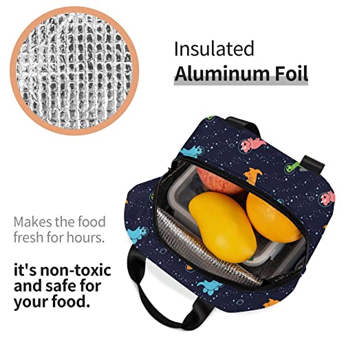 Dinosaurs In Space Reusable Insulated Lunch Bag For Women Men Waterproof Tote Lunch Box Thermal Cooler Lunch Tote Bag For Work Office Travel Picnic #TOP1