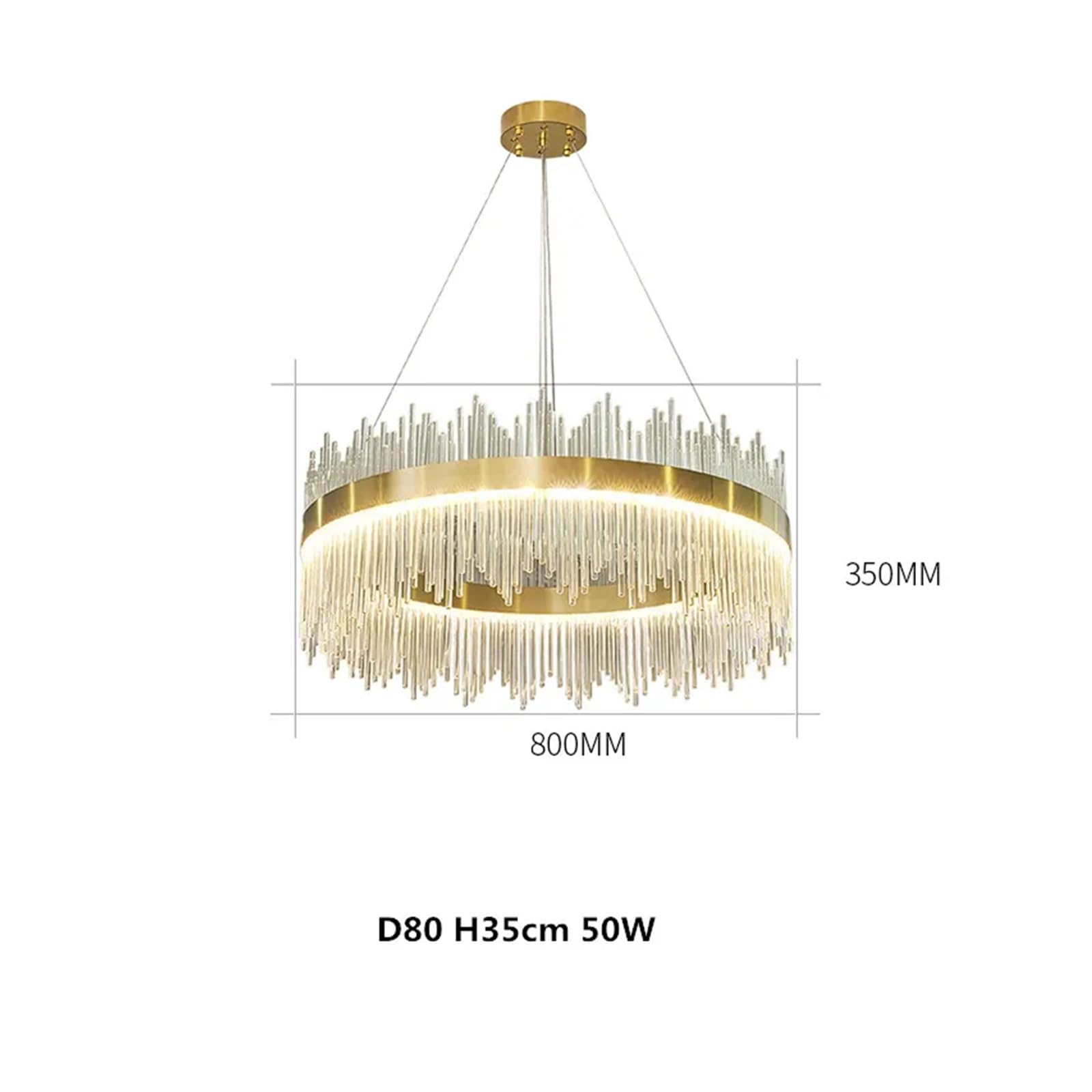 Genérico Lámparas de araña, Lámpara colgante LED de cristal lujo moderna for comedor, lámpara techo regulable, suspensión metal brillante, accesorios iluminación(1 ring dia80cm,Natural)