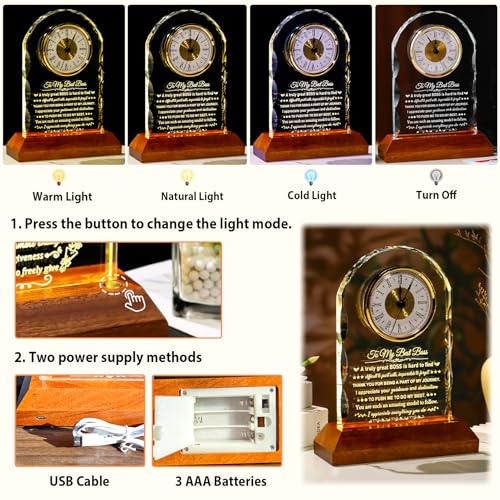 Image of Ornalrist Boss Gifts for Women Men Clock with Wooden Light Base