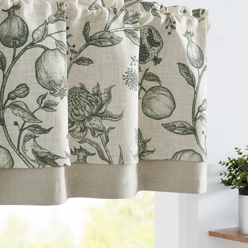 jinchan Linen Valance Floral Printed Curtain Double Layer Window Shade 18 Inches for Living Room Kitchen Laundry Botanic Curtain Farmhouse Window Deco