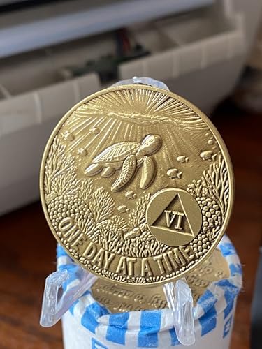 Sea Turtle 6 Year AA Antique One Day At A Time Seaturtle Medallion Serenity Prayer Chip image 5