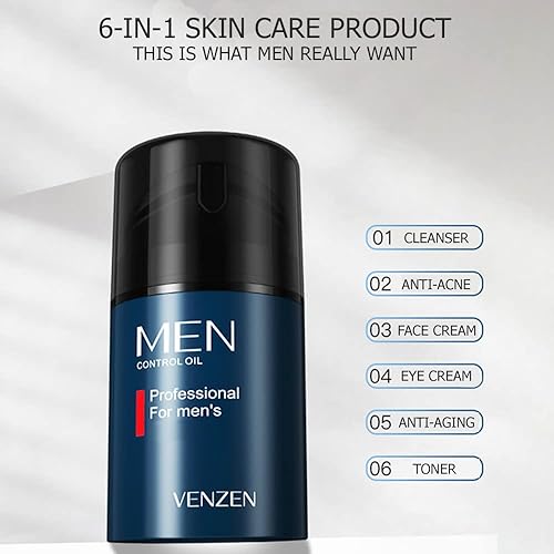 Miniatura 3 de VENZEN Hombres Control Aceite Limpiador Facial Crema Hidratante Piel Seca Purificar Suave Tónico Anti-Acné Antienvejecimiento 50g1.76oz
