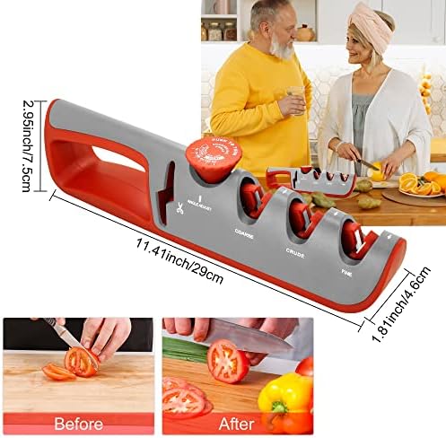 4 in 1 Knife Sharpener, Professional Sharpening 6 Step Adjustable Angle Guide Knife Sharpers Tool with Scissor for Chef's Kitchen Knives and Scissors Grey