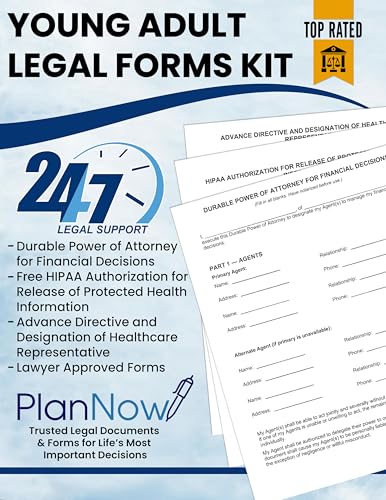 Young Adult Legal Forms Kit for Parents & Students Durable Power of Attorney, HIPAA Authorization & Advance Directive, DIY Legal Forms for Medical, Financial & Educational Support Lawyer Approved