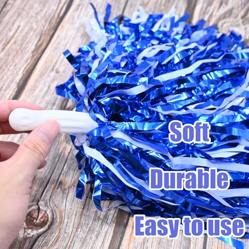 2 Pcs Cheerleading Pom Poms with Handle for Girl Team Spirit Sports Games Dance Outfit (Blue-White Glitter) - Thumbnail 3