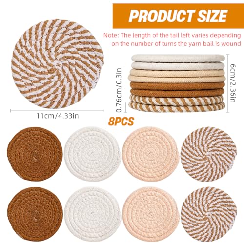 Image of HASTHIP 8 Pcs Absorbent Cotton Drink Coaster Set, 4.3 Inch, 4 Colors
