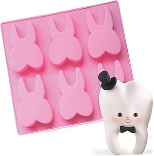 6 Cavity Tooth Silicone Fondant Molds Funny Teeth Shape Novelty Ice Cube Tray,Handmade Soap Candle Mold Tray Pan Mousse Pudding Chocolate Cookie Sugar Craft Mould