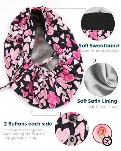 Image of Satin Lined Scrub Cap for Women Extra Large Long Hair Surgical Nurse Cap 4 Buttons