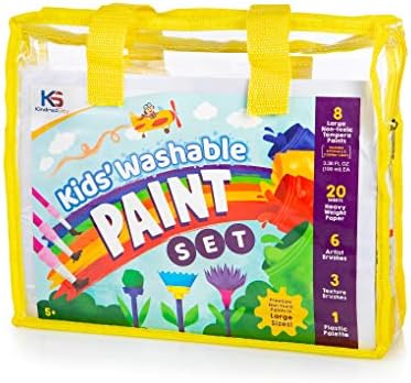 Washable Paint for Kids Set with Classic and Glitter Non-Toxic Tempera Paint Colors, Brushes, Paper & Palette – Perfect Art Supplies Kit for Painting, Crafts, and Gifts