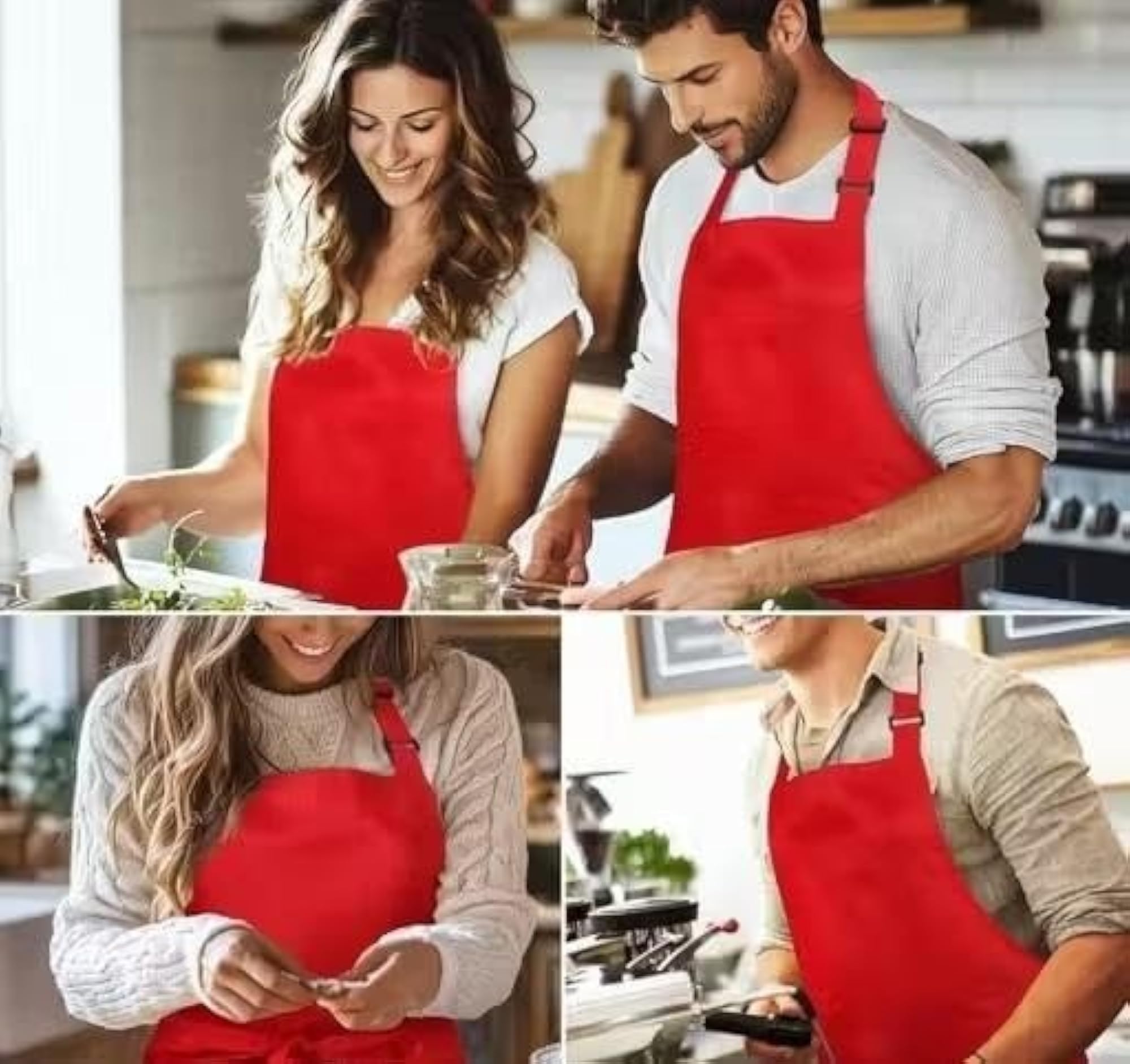 Pack of 2 Kitchen Cooking Aprons, Checkered Cotton with Pocket