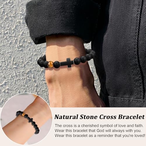 Christmas Christian Gifts for Men Dad, Baptism Religious Cross Bracelet for Man Him Son Grandson Dad Father Brother Godfather Grandfather Grandpa Husband, Inspirational Faith Based Jesus Bracelets3