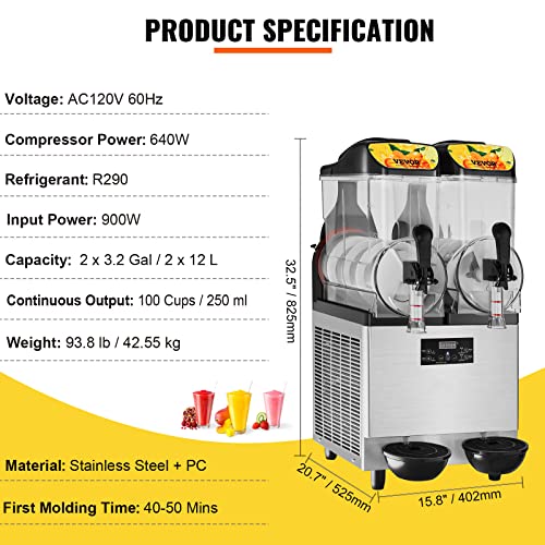 VEVOR Kommerzielle Slushy-Maschine, 24 L Einzelschüssel, 50 Tassen Margarita-Maschine, 500 W Edelstahl Margarita Smoothie, Frozen Drink Maker, Slushie-Maschine für Party, Café, Restaurants, Bars usw. – Bild 8