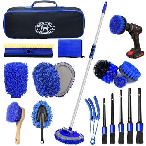 Wontolf 62'' Car Wash Brush Kit with Long Handle, Microfiber Car Wash Mop Mitt, Car Cleaning Detailing Kit, Exterior Interior Car Cleaning Supplies for Cars RV Truck Boat
