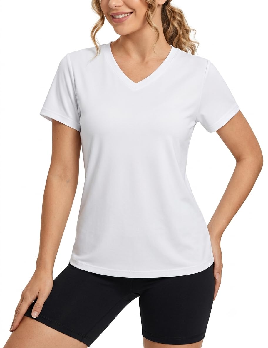 TACVASEN Damen UV Shirt Kurzarm V-Ausschnitt Tshirt Atmungsaktiv Leicht Basic Bluse für Sommer