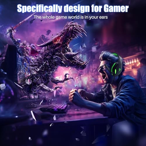 Image of Gaming Headset with Microphone for Xbox PS5 PS4 PC - 3.5mm Jack Wired Headphones with Noise Cancelling Mic & LED - 50mm Audio Drivers & Soft Earpads