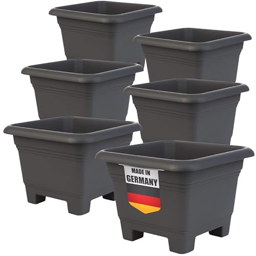 2friends Großpflanzkübel Eckig Groß Außerhalb 6er Set Anthrazit Wetterfest & Frostbeständig Blumentopf Einsatz Pflanztöpfe Groß Für Garten & Terrasse 38x38x28 cm