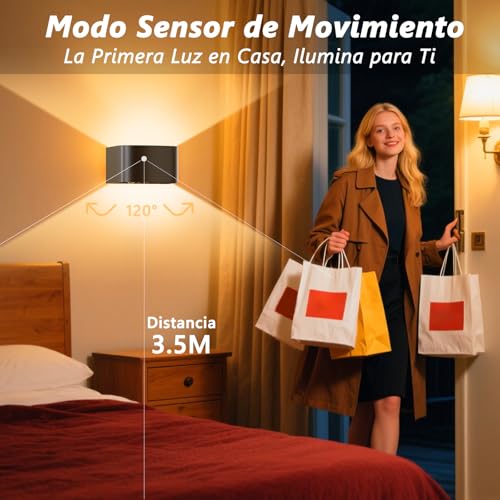 Aplique pared interior LED sensor movimiento lámparas recargables sin cables 2 ud 3