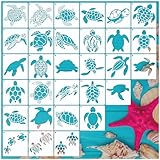 Boqon 30 Pcs Sea Turtle Stencils, Ocean Creatures Animals Stencils Beach Template Stencils for Painting on Wood Wall Canvas Fabric Furniture Rocks Glass (Turtle)