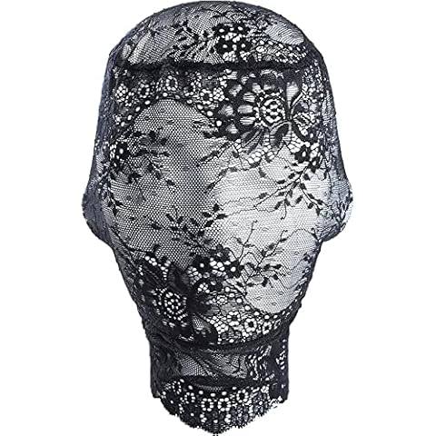Fopytu Women Black Lace Mask Full Face Cover Masquerade Party Mask Unisex Full Face Hood Head Cover Festival Cosplay Head Wrap Cover