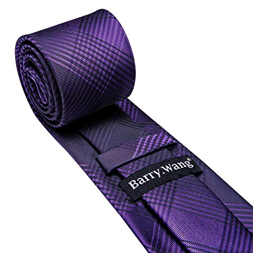 Image of Barry.Wang Mens Tie Set Plaid Check Neckties Formal Business Wedding Luxury Pocket Square Cufflinks