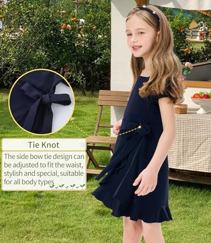 Girls Summer Bubble Sleeve Midi Dress with Ruffled Hem Square Neck Casual Flowy Sundress4