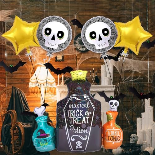 Image of Rozi Decoration Halloween Bottle Foil Balloons | Magical Bottle Theme Foil Balloons | Halloween Decoration Items for Living Room, Multicolor, 5 Pieces