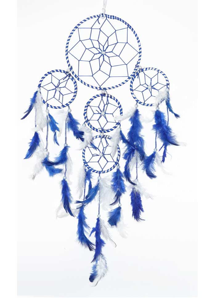 5 Tier (5 Rounds) Dream Catcher Wall Hanging Décor for Home Room Balcony Living Room for Positivity and Good Dreams (Blue & White)-image-49