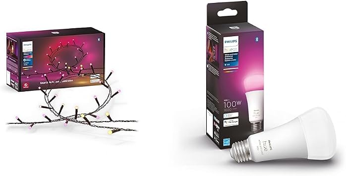 Philips Hue Indoor and Outdoor Decor 65-Foot Festavia String Lights & Smart 100W A21 LED Bulb - White and Color Ambiance Color-Changing Light