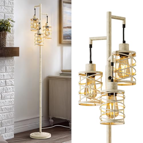 BOBOMOMO 70" Farmhouse Dimmable Floor Lamp, Weathered White Rustic Industrial